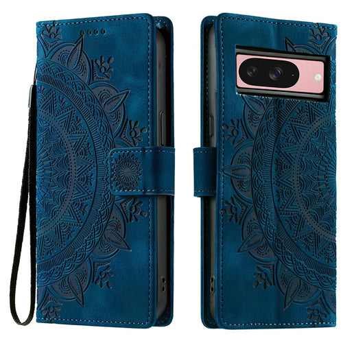 Style 018 For Google Pixel 9 Pro  /  Pixel 9 Case Imprinted Totem Skin Feel Wallet Leather Phone Cover - Blue - 1
