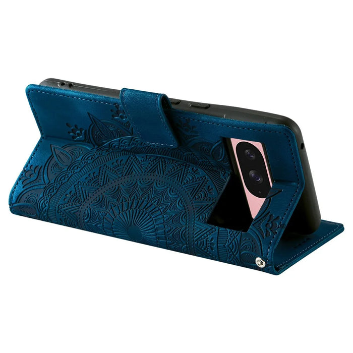 Style 018 For Google Pixel 9 Pro  /  Pixel 9 Case Imprinted Totem Skin Feel Wallet Leather Phone Cover - Blue - 4