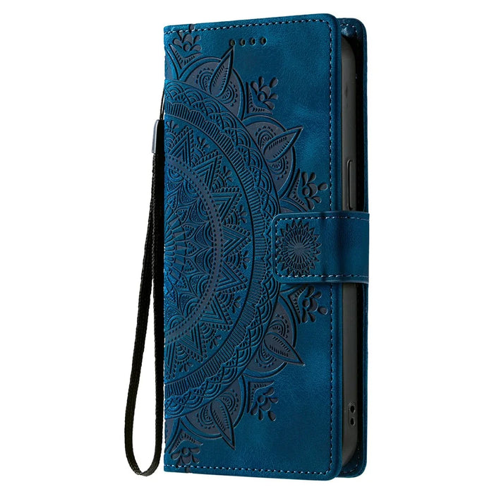 Style 018 For Google Pixel 9 Pro  /  Pixel 9 Case Imprinted Totem Skin Feel Wallet Leather Phone Cover - Blue - 7