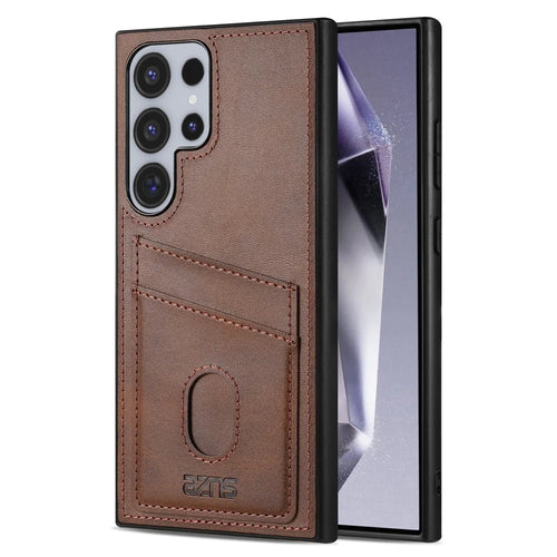 AZNS K1 Series For Samsung Galaxy S25 Ultra Case Calf Texture Anti-Drop PU+TPU Phone Cover with 2 Card Slot - Coffee - 1