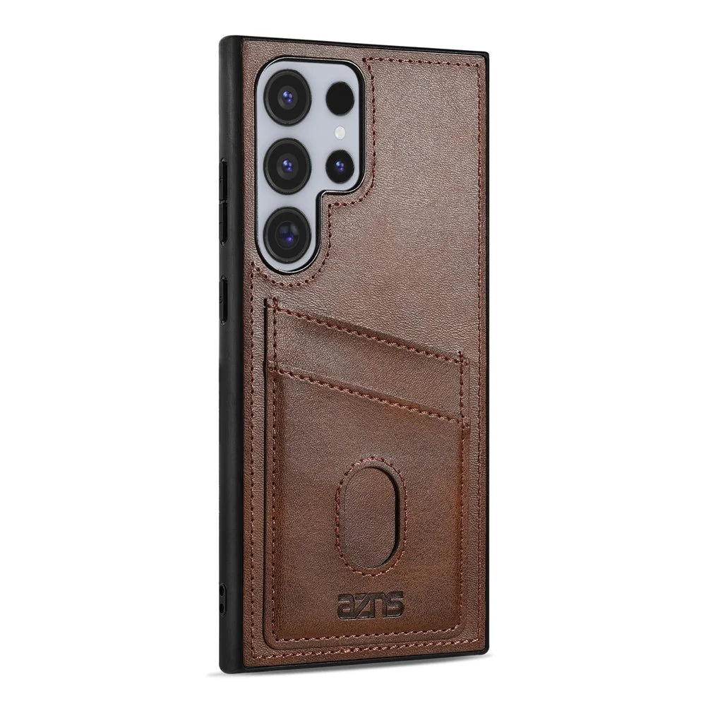 AZNS K1 Series For Samsung Galaxy S25 Ultra Case Calf Texture Anti-Drop PU+TPU Phone Cover with 2 Card Slot - Coffee - 3