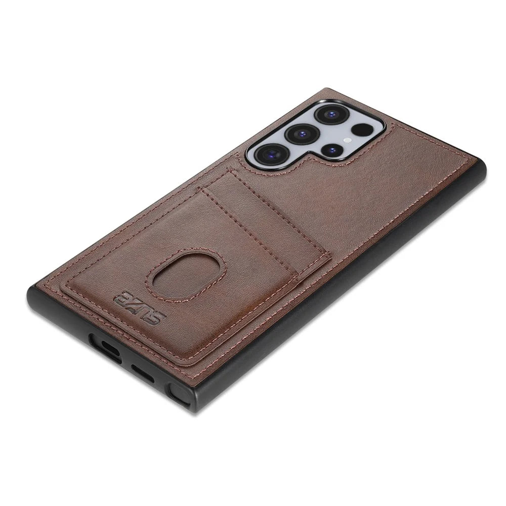AZNS K1 Series For Samsung Galaxy S25 Ultra Case Calf Texture Anti-Drop PU+TPU Phone Cover with 2 Card Slot - Coffee - 4
