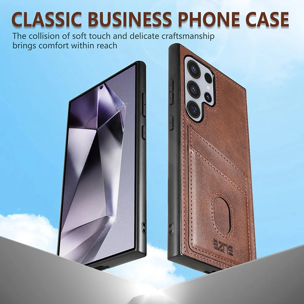 AZNS K1 Series For Samsung Galaxy S25 Ultra Case Calf Texture Anti-Drop PU+TPU Phone Cover with 2 Card Slot - Coffee - 5