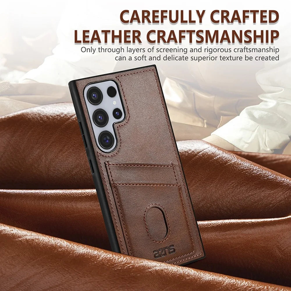 AZNS K1 Series For Samsung Galaxy S25 Ultra Case Calf Texture Anti-Drop PU+TPU Phone Cover with 2 Card Slot - Coffee - 6