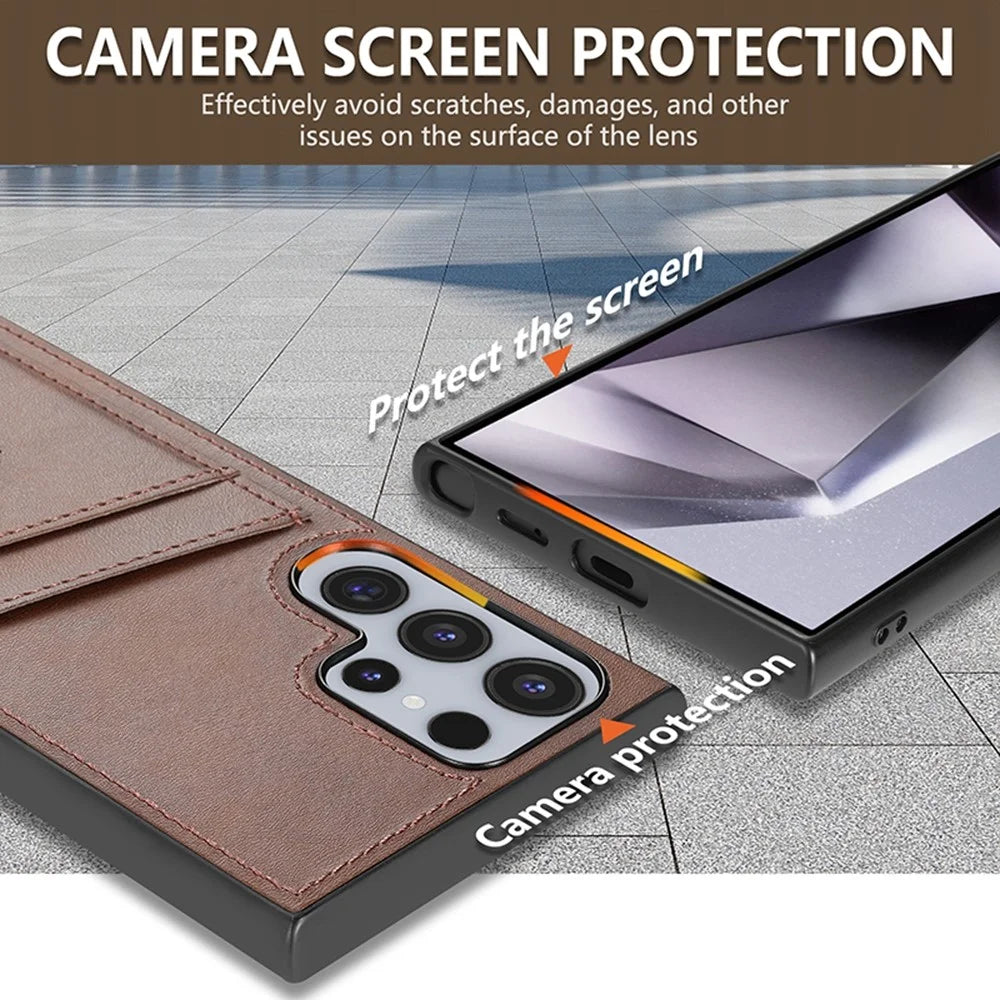 AZNS K1 Series For Samsung Galaxy S25 Ultra Case Calf Texture Anti-Drop PU+TPU Phone Cover with 2 Card Slot - Coffee - 7