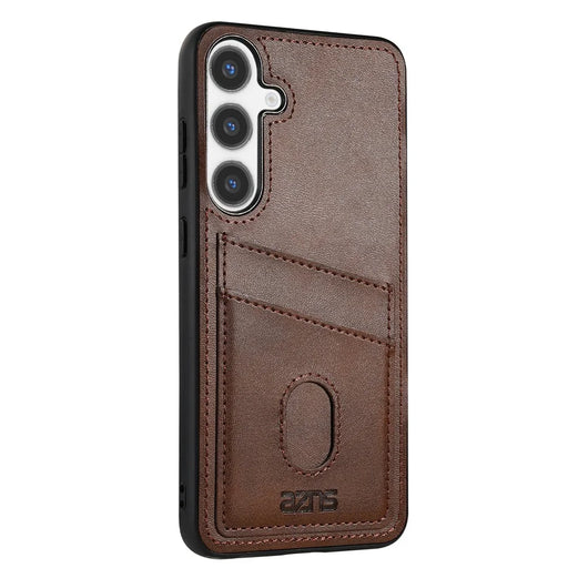 AZNS K1 Series For Samsung Galaxy S25+ Case Calf Texture Anti-Drop PU+TPU Phone Cover with 2 Card Slot - Coffee - 2