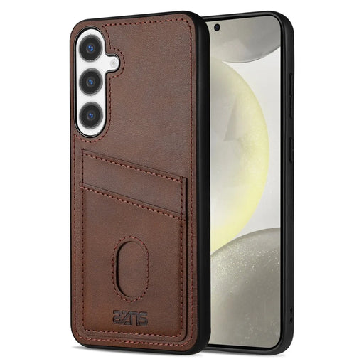 AZNS K1 Series For Samsung Galaxy S25 Case Calf Texture Anti-Drop PU+TPU Phone Cover with 2 Card Slot - Coffee - 1