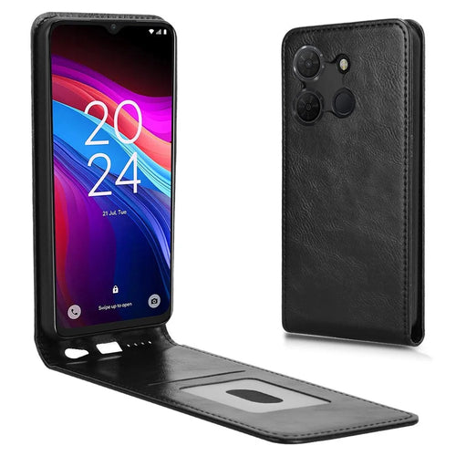 For TCL 503 Case with Card Slot Magnetic Vertical Flip Leather Phone Cover - Black - 1
