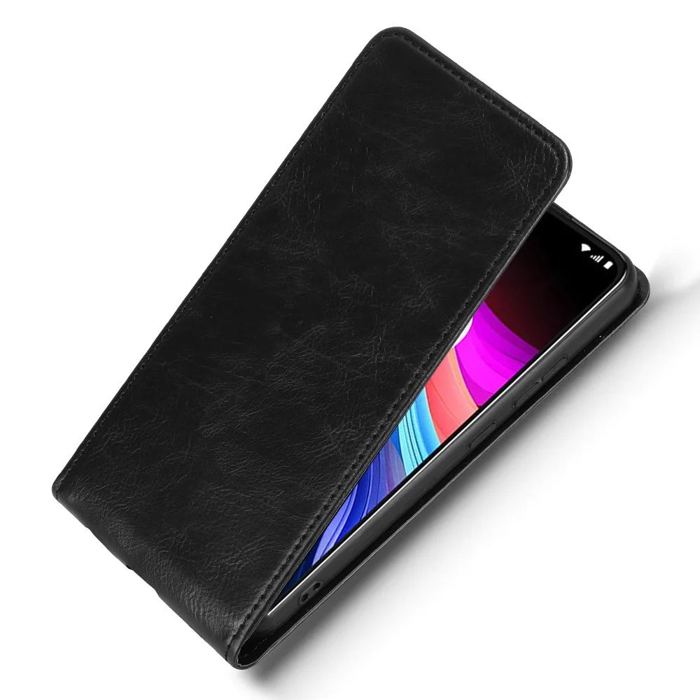 For TCL 503 Case with Card Slot Magnetic Vertical Flip Leather Phone Cover - Black - 3