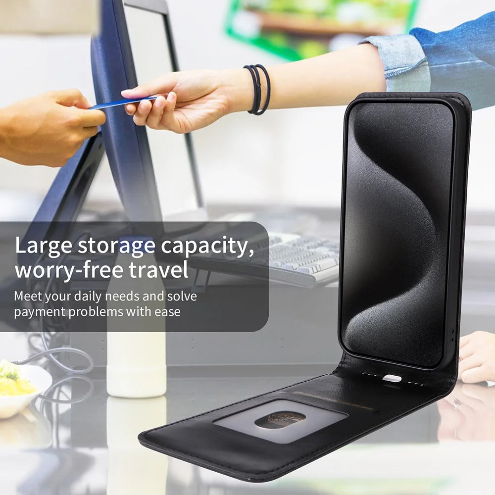 For TCL 503 Case with Card Slot Magnetic Vertical Flip Leather Phone Cover - Black - 4