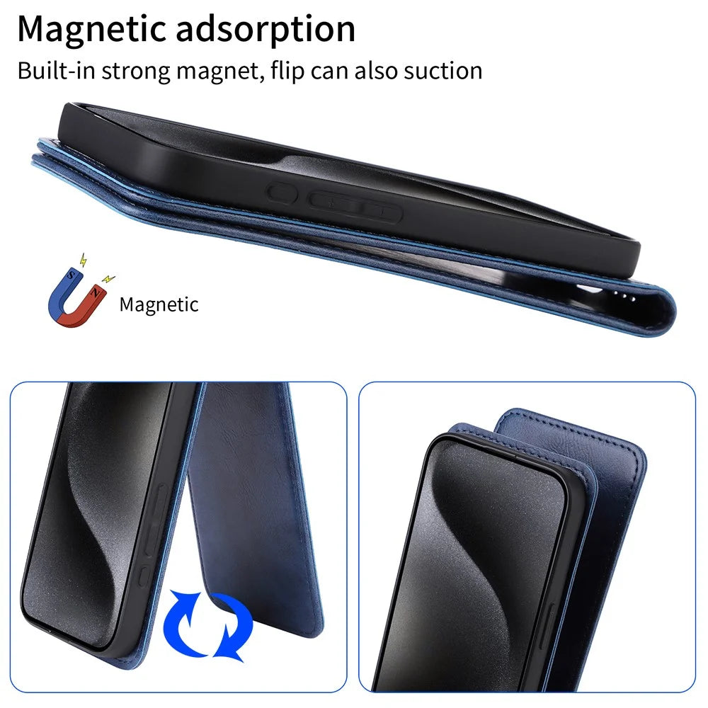 For TCL 503 Case with Card Slot Magnetic Vertical Flip Leather Phone Cover - Black - 7