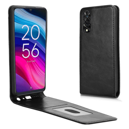For TCL 505 T509K, T5094 Case with Card Slot Magnetic Vertical Flip Leather Phone Cover - Black - 1