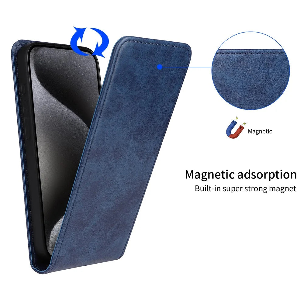 For TCL 505 T509K, T5094 Case with Card Slot Magnetic Vertical Flip Leather Phone Cover - Black - 6