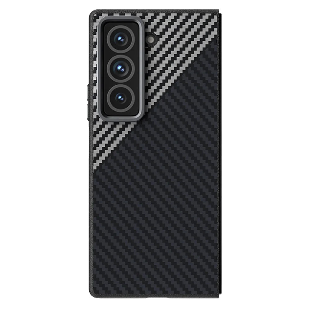 ABEEL For Samsung Galaxy Z Fold Special Magnetic Case Carbon Fiber Texture Back Cover - Black  /  Silver - 1