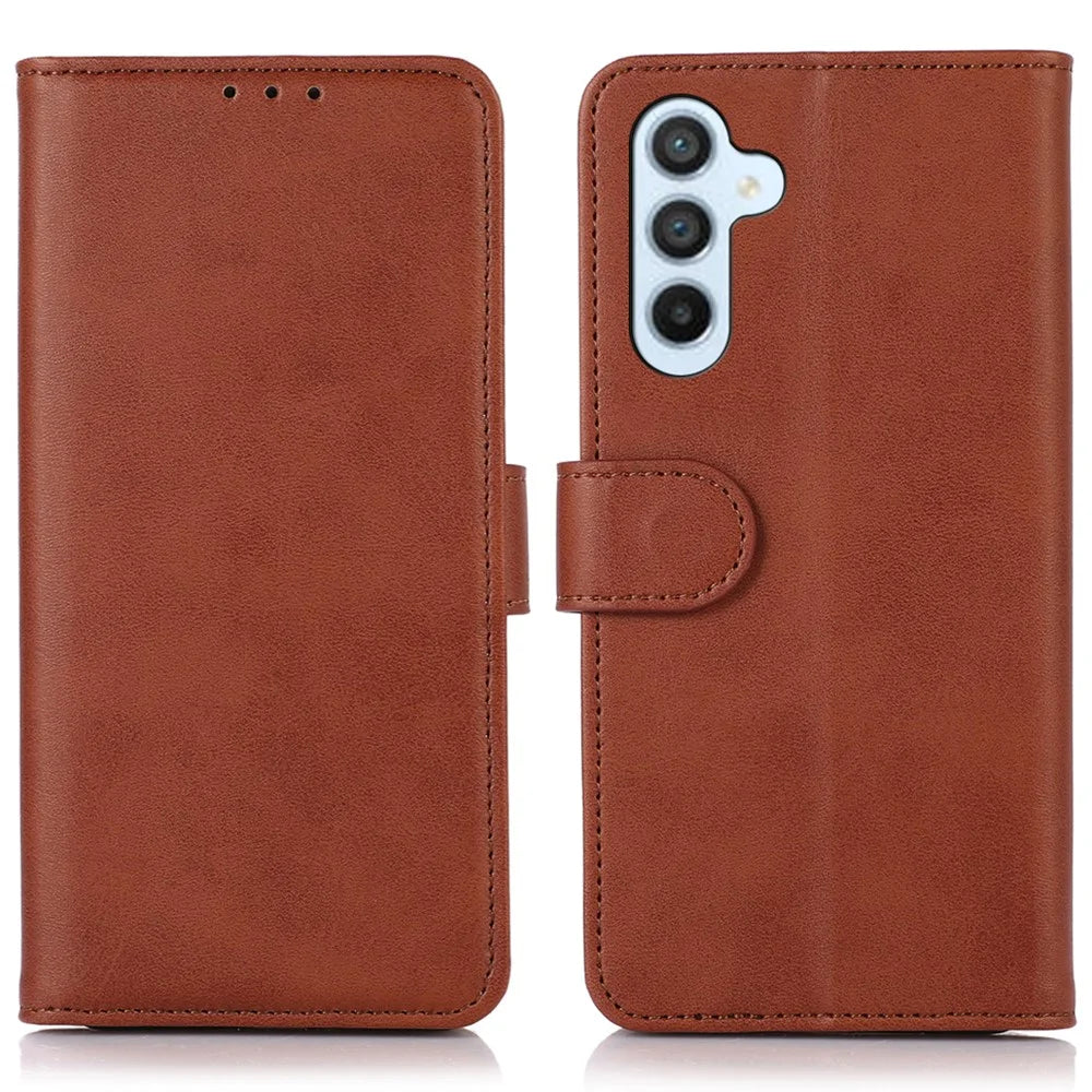 For Samsung Galaxy A56 5G Case Cowhide Texture Leather Wallet Phone Cover with Stand - Brown - 1