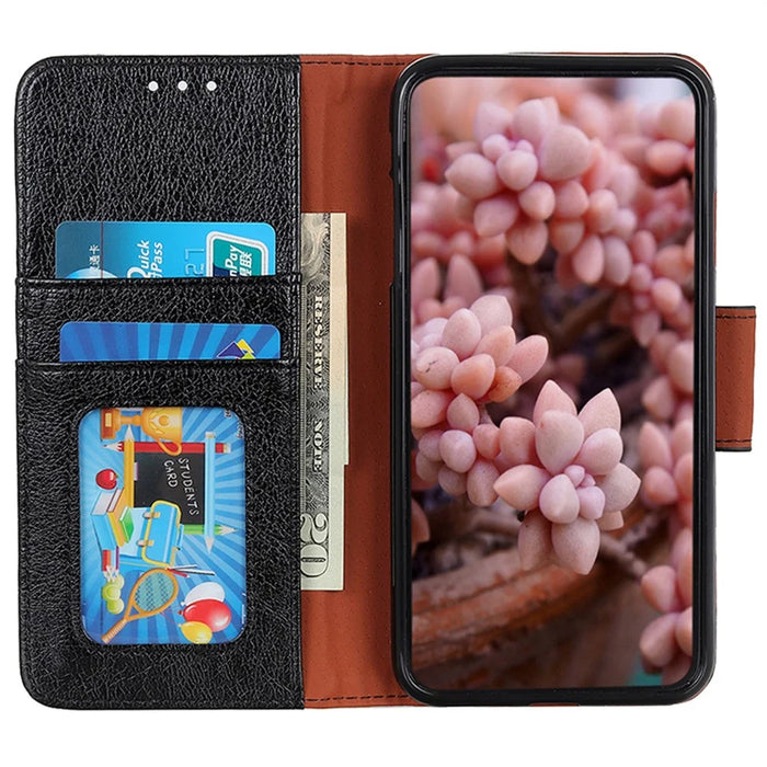For Samsung Galaxy A56 5G Case Nappa Texture Split Leather Wallet Phone Cover - Black - 3