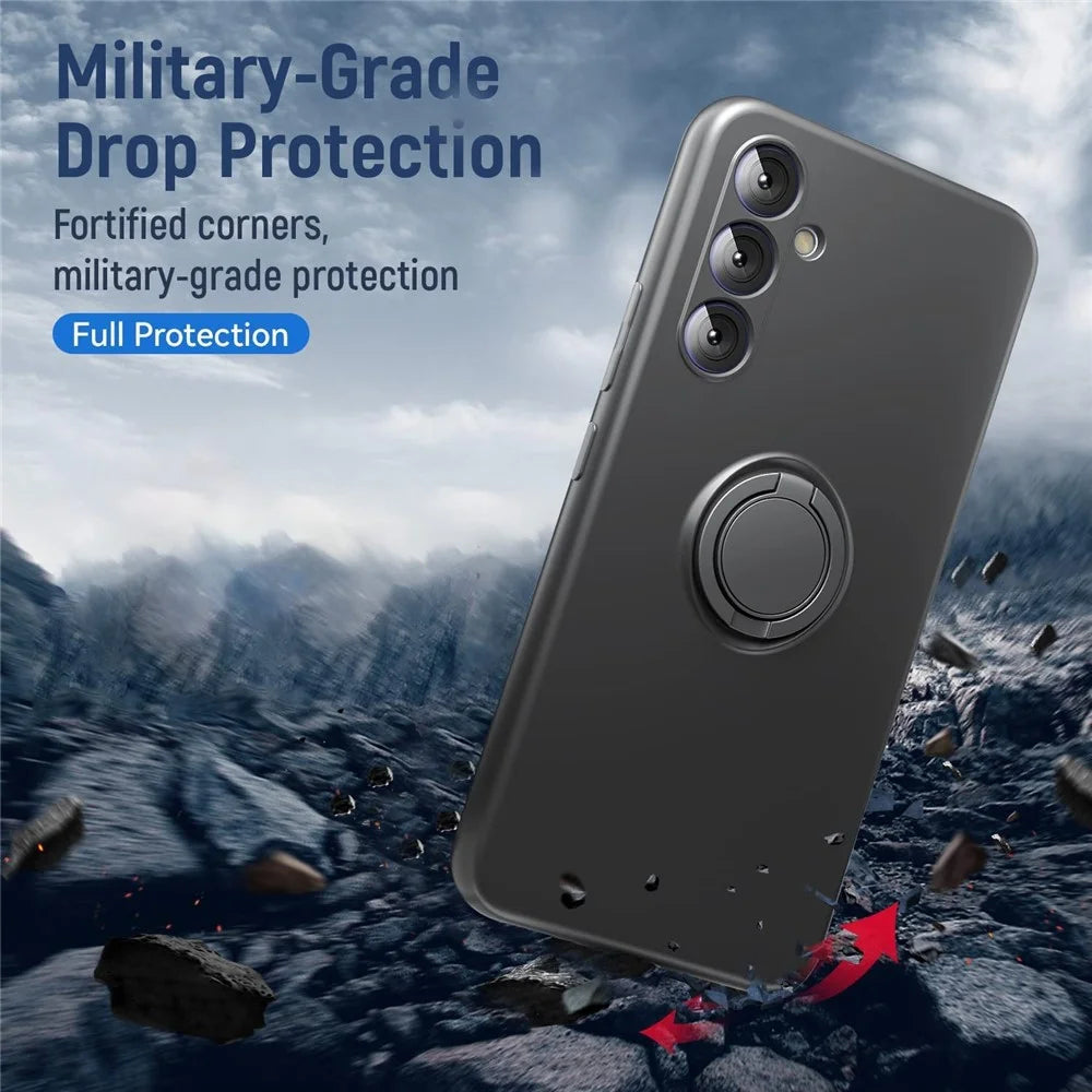 For Samsung Galaxy A36 5G Case Liquid Silicone Kickstand Cover with 2.5D Arc Edge Tempered Glass Film - Black - 4