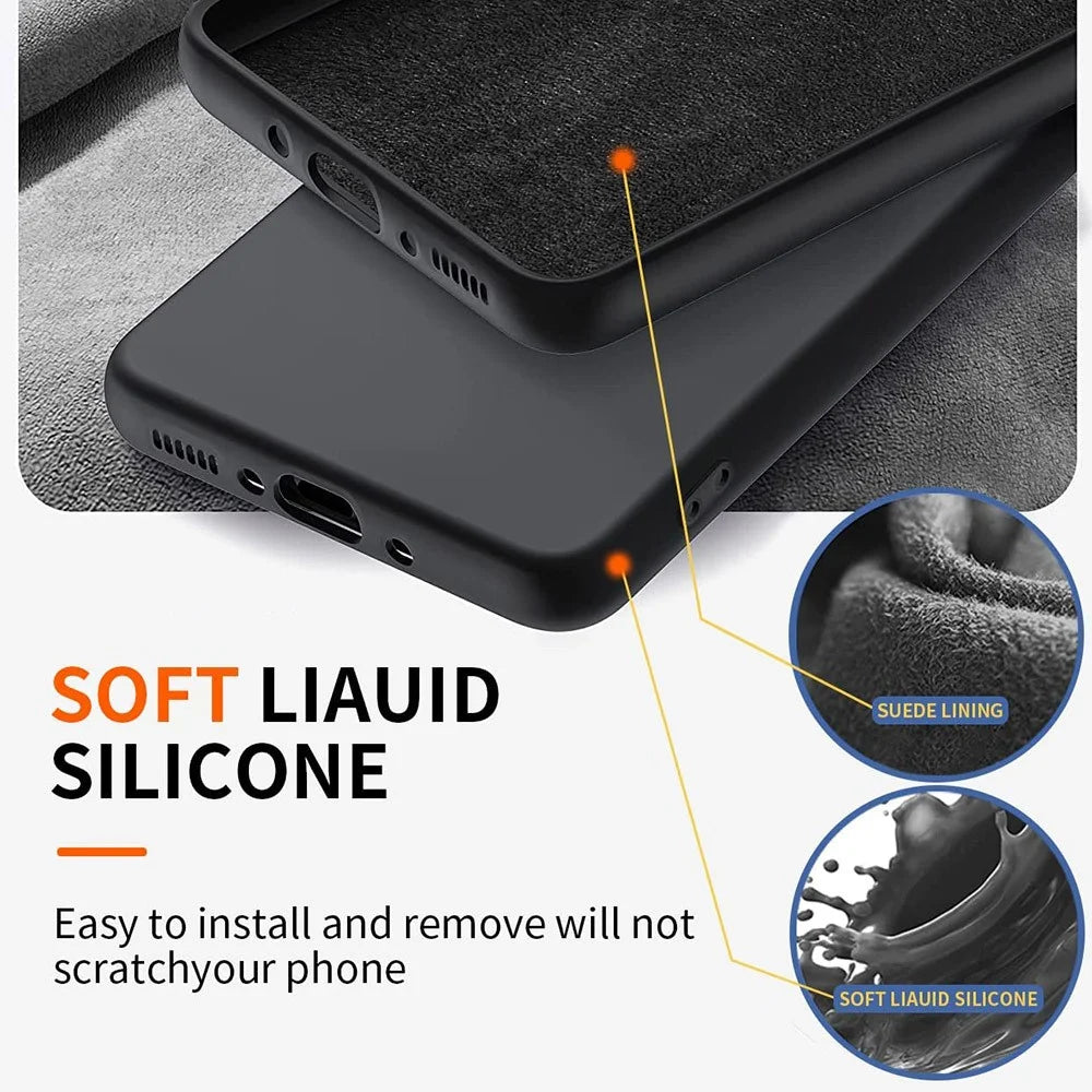 For Samsung Galaxy S24 FE Case Liquid Silicone Kickstand Cover with 2.5D Arc Edge Tempered Glass Film - Black - 6