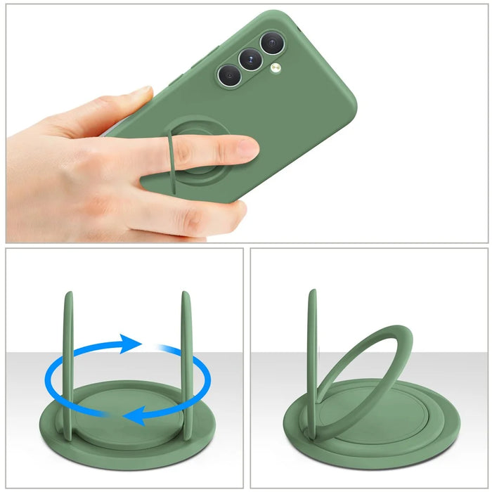 For Samsung Galaxy A16 5G  /  4G Silicone Case with Strap Ring Kickstand Phone Cover - Black - 6