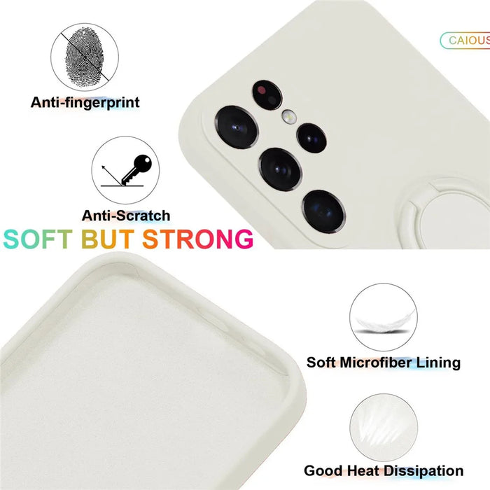 For Samsung Galaxy S25 Ultra Silicone Case with Strap Ring Kickstand Phone Cover - White - 2