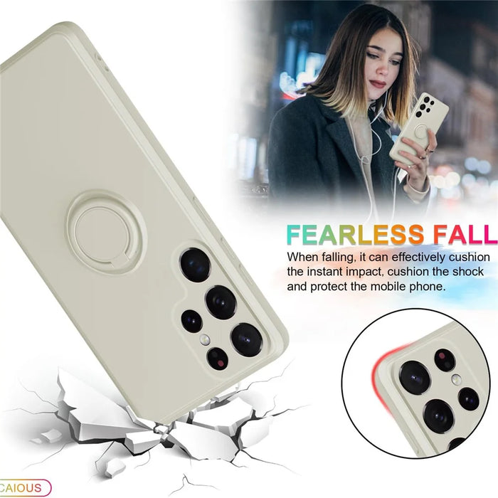 For Samsung Galaxy S25 Ultra Silicone Case with Strap Ring Kickstand Phone Cover - White - 5