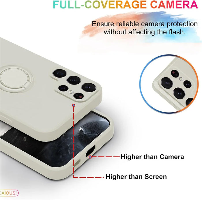 For Samsung Galaxy S25 Ultra Silicone Case with Strap Ring Kickstand Phone Cover - White - 6