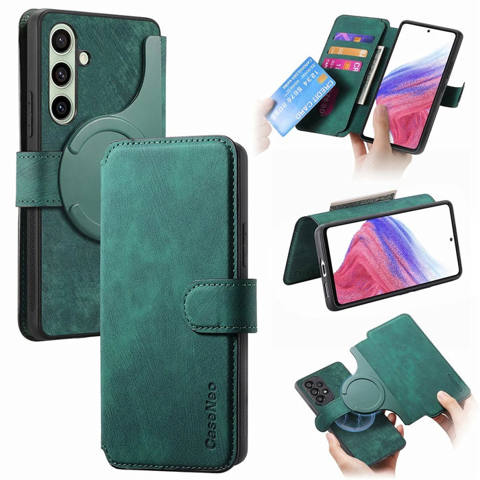 CASENEO MW-03 For Samsung Galaxy S24 FE Case with Detachable Wallet Leather+TPU Phone Cover - Green - 1