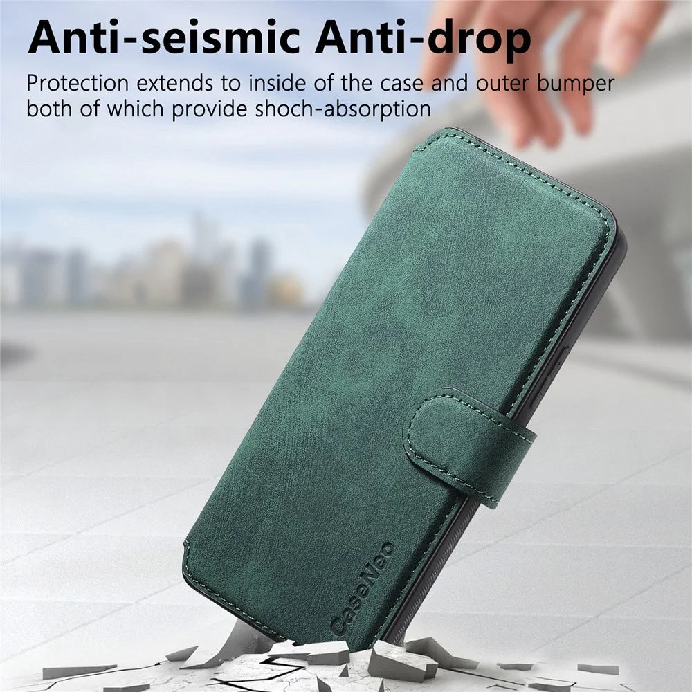CASENEO MW-03 For Samsung Galaxy S24 FE Case with Detachable Wallet Leather+TPU Phone Cover - Green - 5
