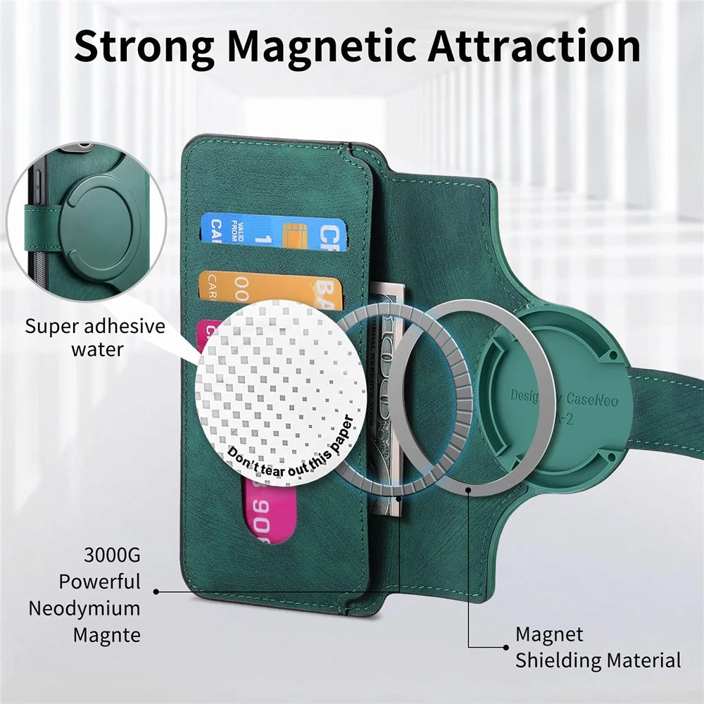 CASENEO MW-03 For Samsung Galaxy S24 FE Case with Detachable Wallet Leather+TPU Phone Cover - Green - 6