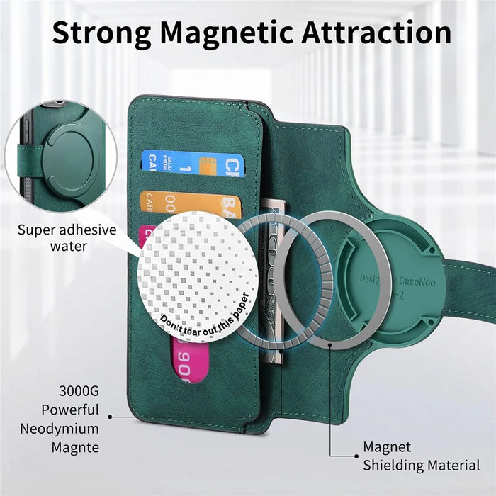 CASENEO MW-03 For Samsung Galaxy S24 FE Case with Detachable Wallet Leather+TPU Phone Cover - Green - 6