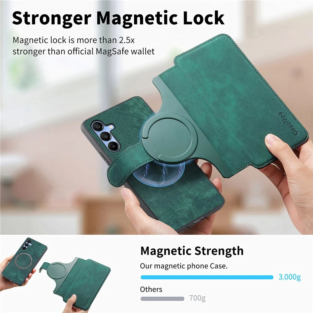 CASENEO MW-03 For Samsung Galaxy S24 FE Case with Detachable Wallet Leather+TPU Phone Cover - Green - 7