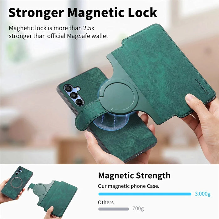 CASENEO MW-03 For Samsung Galaxy S24 FE Case with Detachable Wallet Leather+TPU Phone Cover - Green - 7