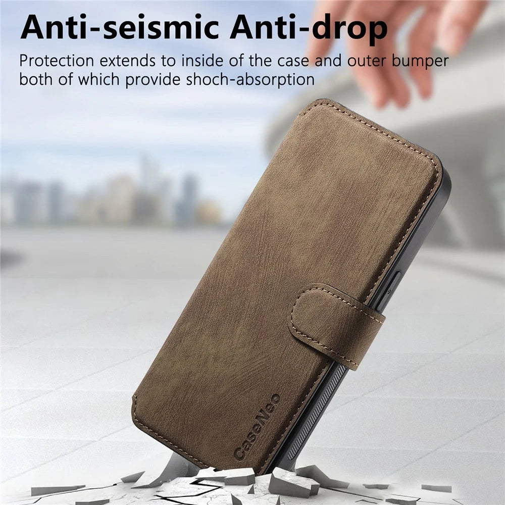 CASENEO MW-03 For iPhone 14 Pro Case with Detachable Wallet Leather+TPU Phone Cover - Brown - 5