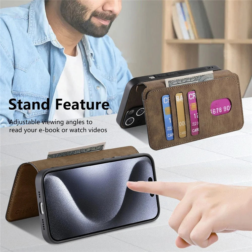 CASENEO MW-03 For iPhone 14 Pro Case with Detachable Wallet Leather+TPU Phone Cover - Brown - 6