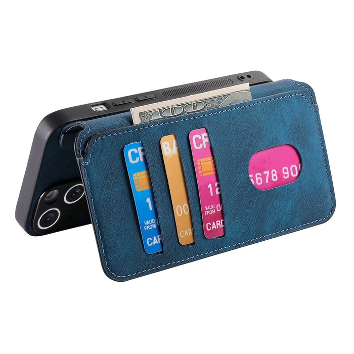 CASENEO MW-03 For iPhone 14 Case with Detachable Wallet Leather+TPU Phone Cover - Dark Blue - 4