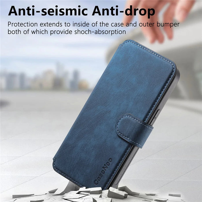CASENEO MW-03 For iPhone 14 Case with Detachable Wallet Leather+TPU Phone Cover - Dark Blue - 6