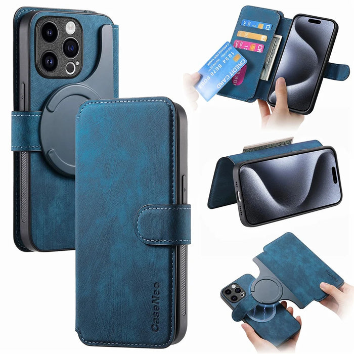 CASENEO MW-03 For iPhone 14 Pro Max Case with Detachable Wallet Leather+TPU Phone Cover - Dark Blue - 1