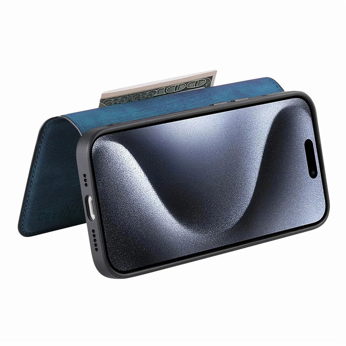 CASENEO MW-03 For iPhone 14 Pro Max Case with Detachable Wallet Leather+TPU Phone Cover - Dark Blue - 3