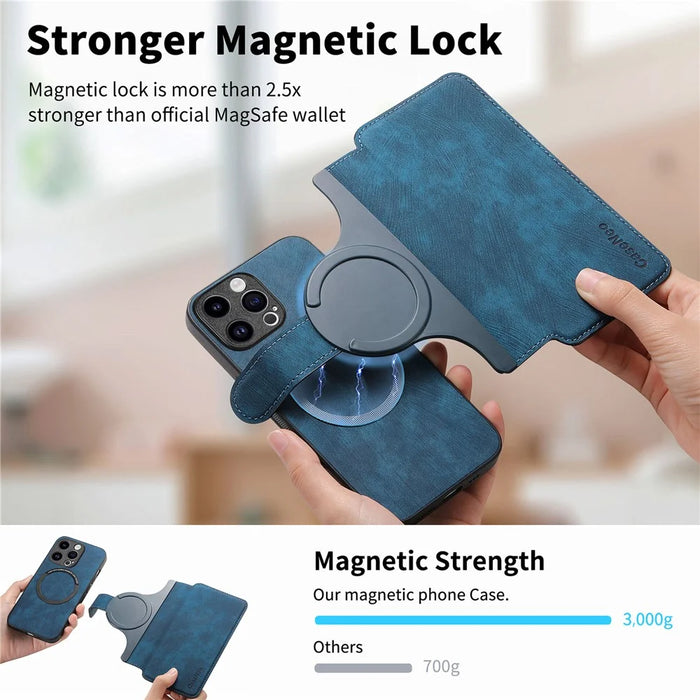 CASENEO MW-03 For iPhone 14 Pro Max Case with Detachable Wallet Leather+TPU Phone Cover - Dark Blue - 7