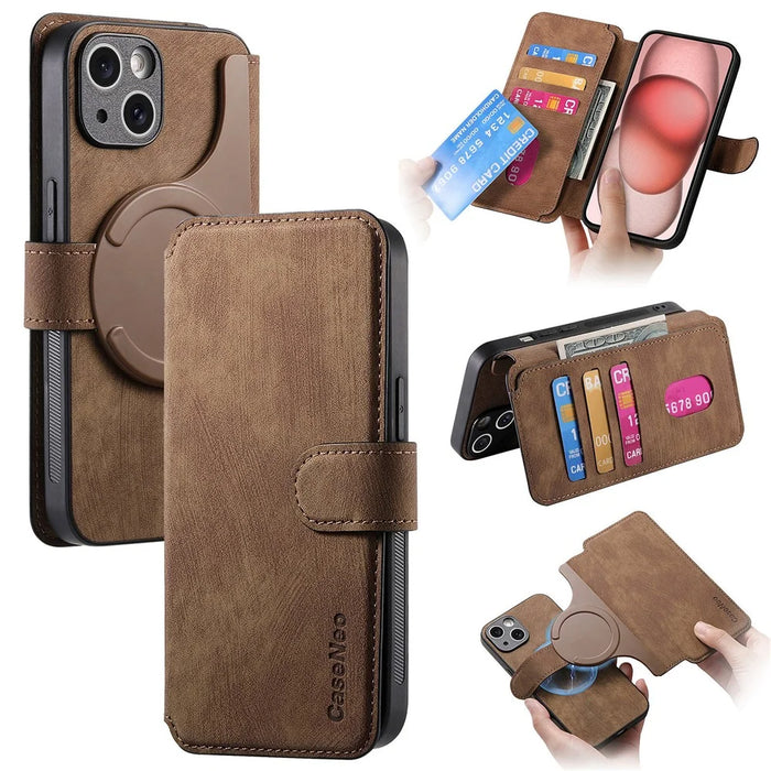 CASENEO MW-03 For iPhone 14 Plus Case with Detachable Wallet Leather+TPU Phone Cover - Brown - 1