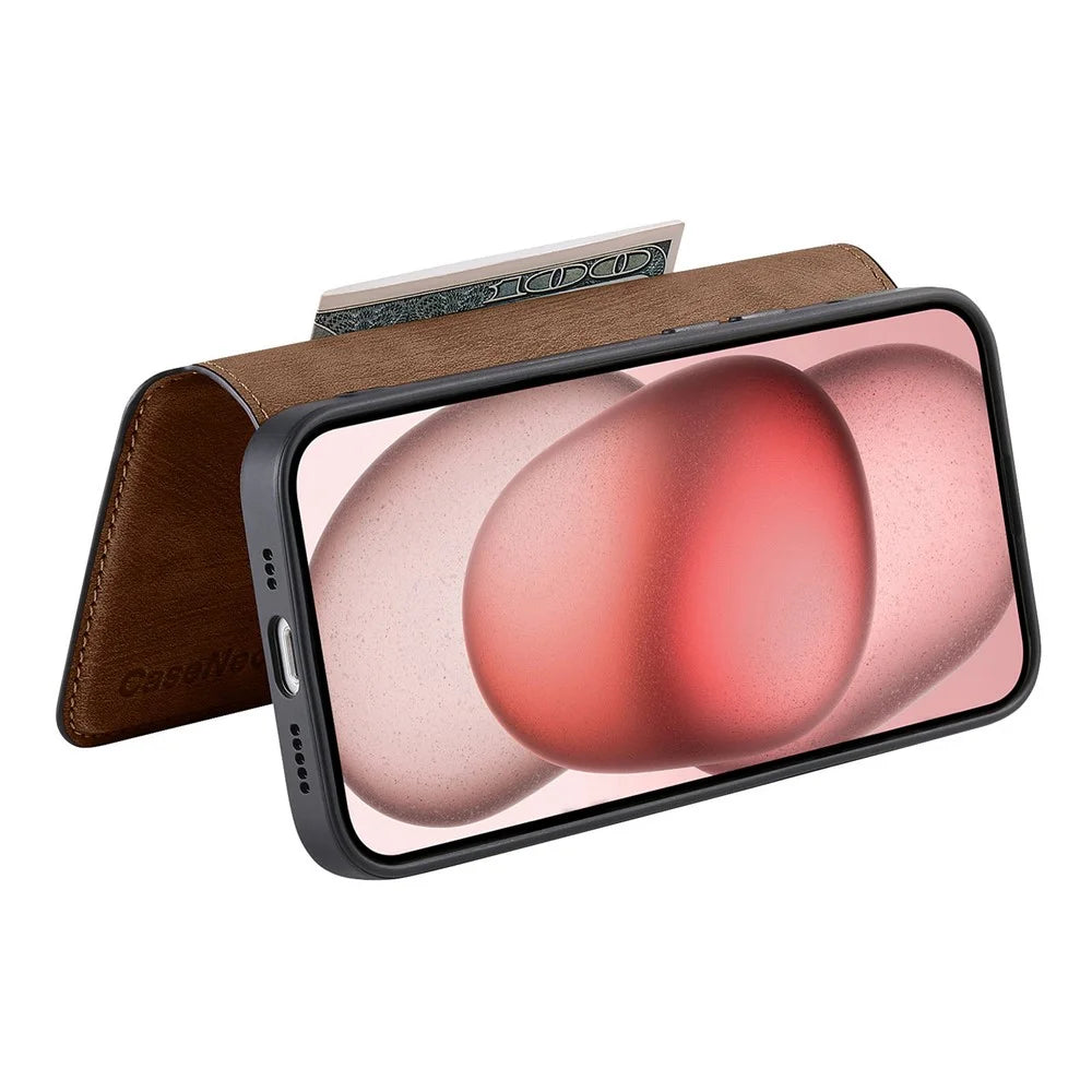 CASENEO MW-03 For iPhone 14 Plus Case with Detachable Wallet Leather+TPU Phone Cover - Brown - 3