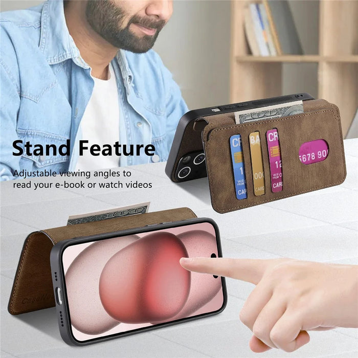 CASENEO MW-03 For iPhone 14 Plus Case with Detachable Wallet Leather+TPU Phone Cover - Brown - 7