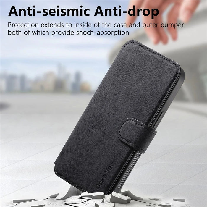 CASENEO MW-03 For iPhone 15 Plus Case with Detachable Wallet Leather+TPU Phone Cover - Black - 6