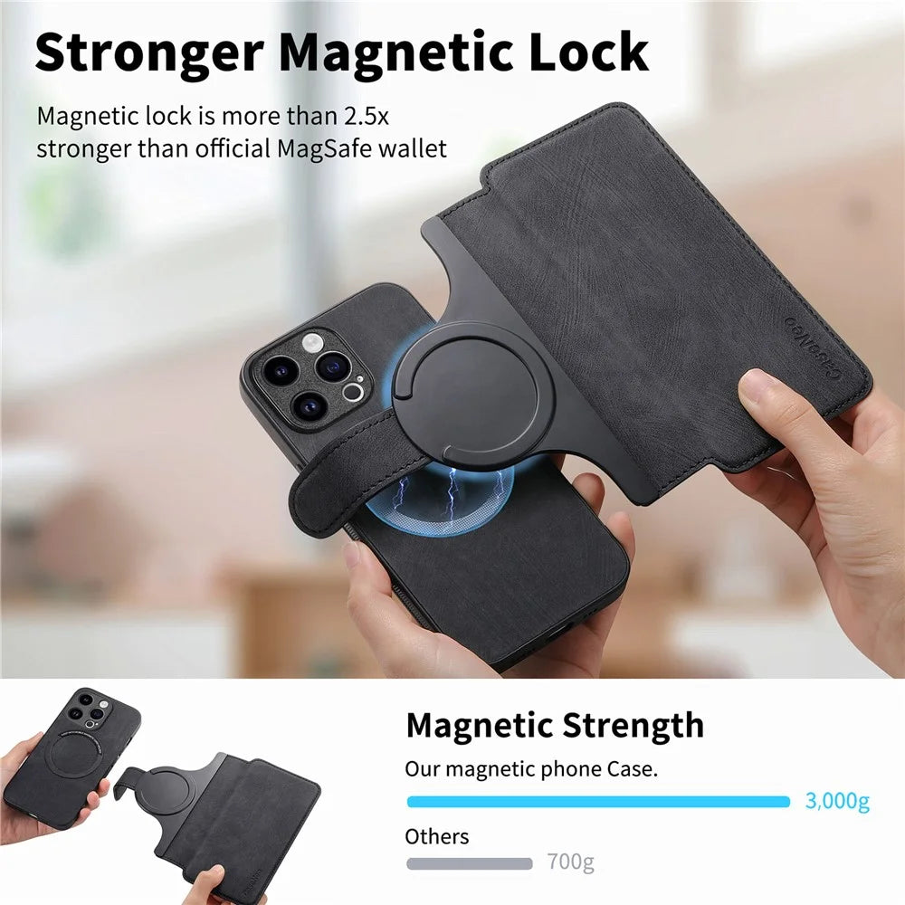 CASENEO MW-03 For iPhone 15 Pro Max Case with Detachable Wallet Leather+TPU Phone Cover - Black - 7