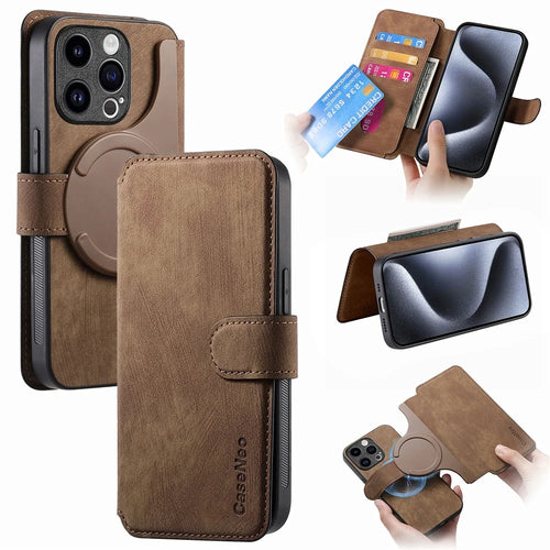 CASENEO MW-03 For iPhone 13 Pro Max Case with Detachable Wallet Leather+TPU Phone Cover - Brown - 1