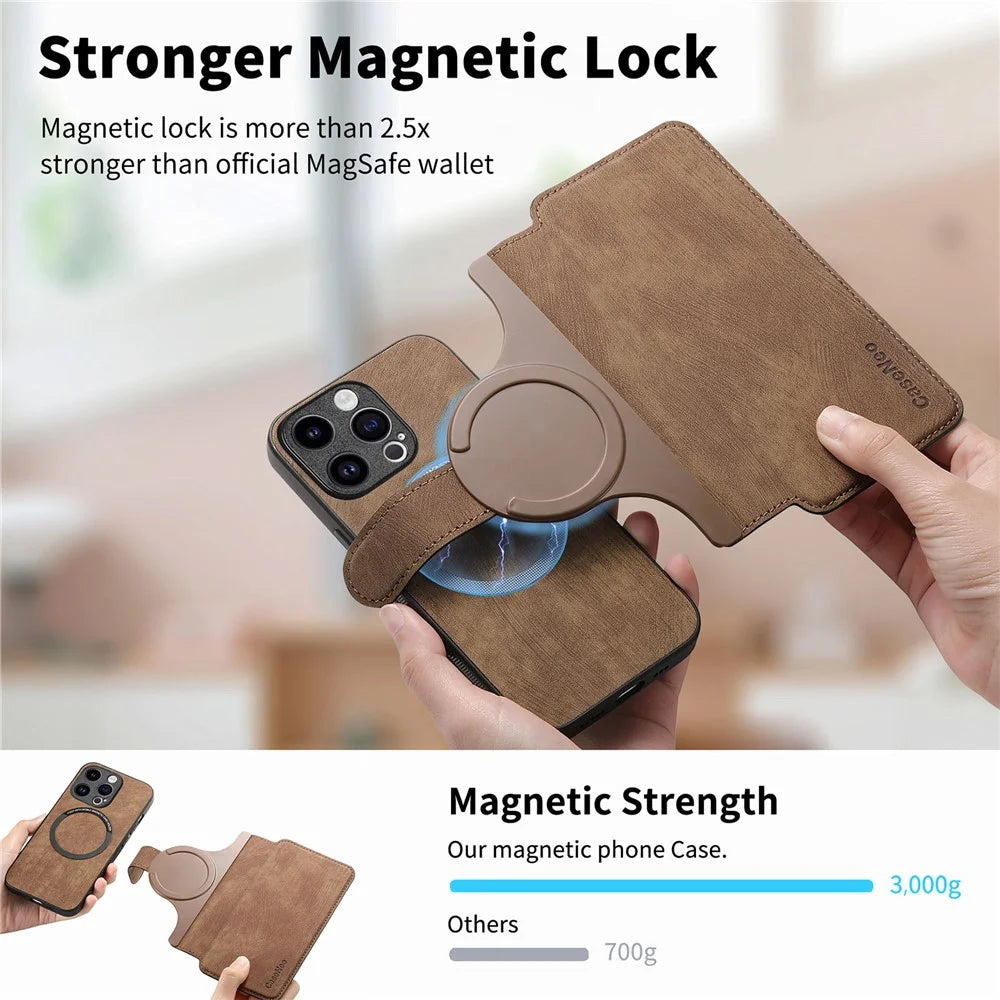 CASENEO MW-03 For iPhone 13 Pro Max Case with Detachable Wallet Leather+TPU Phone Cover - Brown - 7