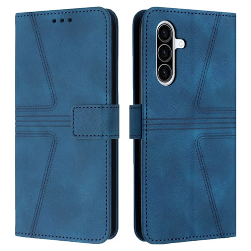 For Samsung Galaxy A26 5G Case Triangle Imprinted Anti-Scratch Phone Wallet Cover - Blue - 1