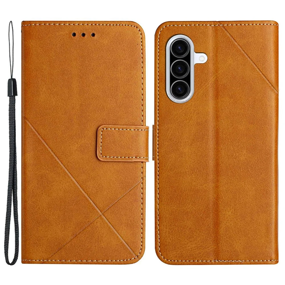 For Samsung Galaxy A26 5G Case Line Pattern Wallet Leather Phone Cover - Yellow - 1