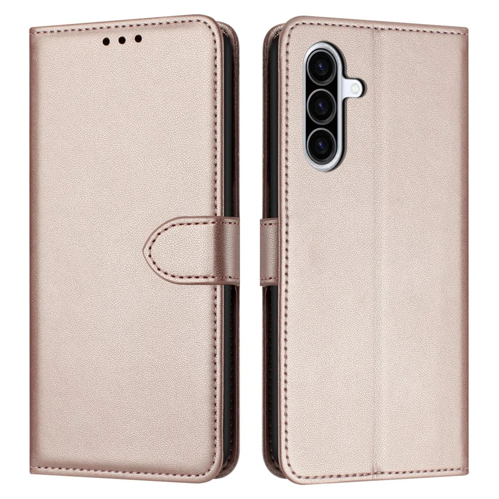 For Samsung Galaxy A26 5G Wallet Phone Case Leather Stand Cover with Strap - Rose Gold - 1