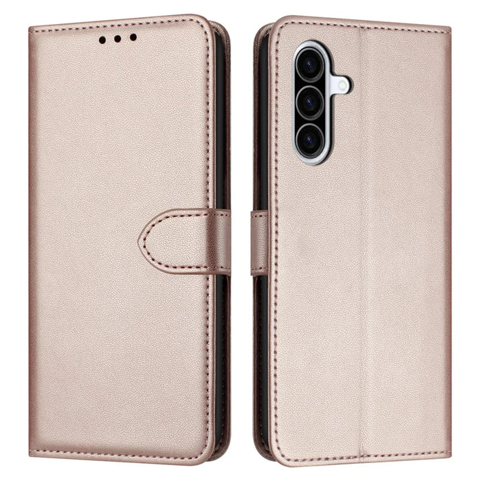 For Samsung Galaxy A26 5G Wallet Phone Case Leather Stand Cover with Strap - Rose Gold - 1